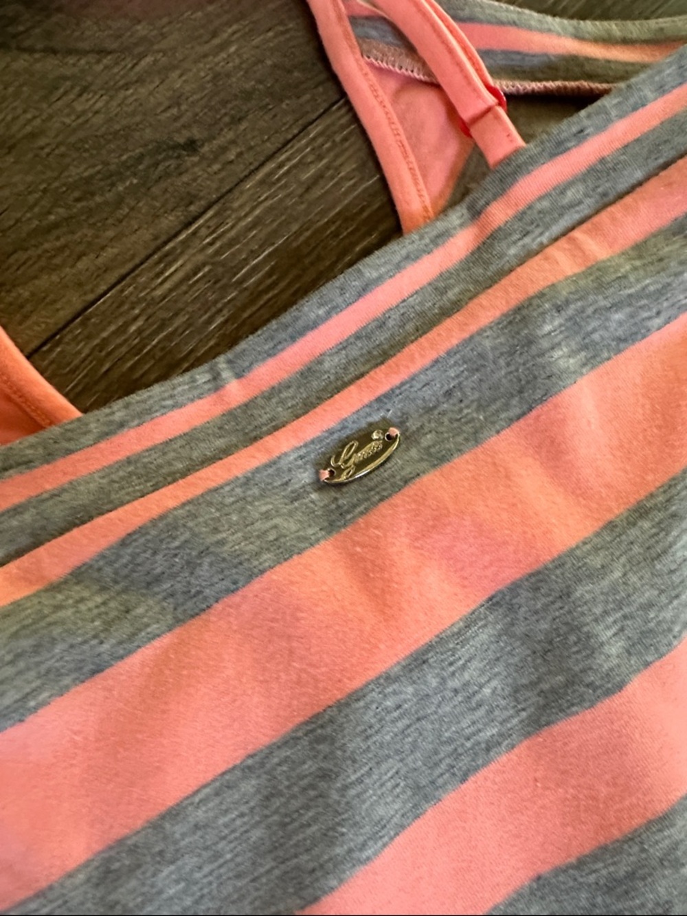 GUESS Coral & Gray Striped Maxi Dress XS Spaghetti Strap Casual Summer - Picture 9 of 9